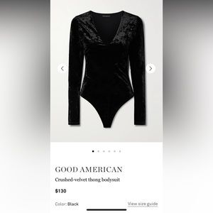 NWT- Good American- Fancy Black Velvet V-Neck Thong Bodysuit- Size 2 (Medium)